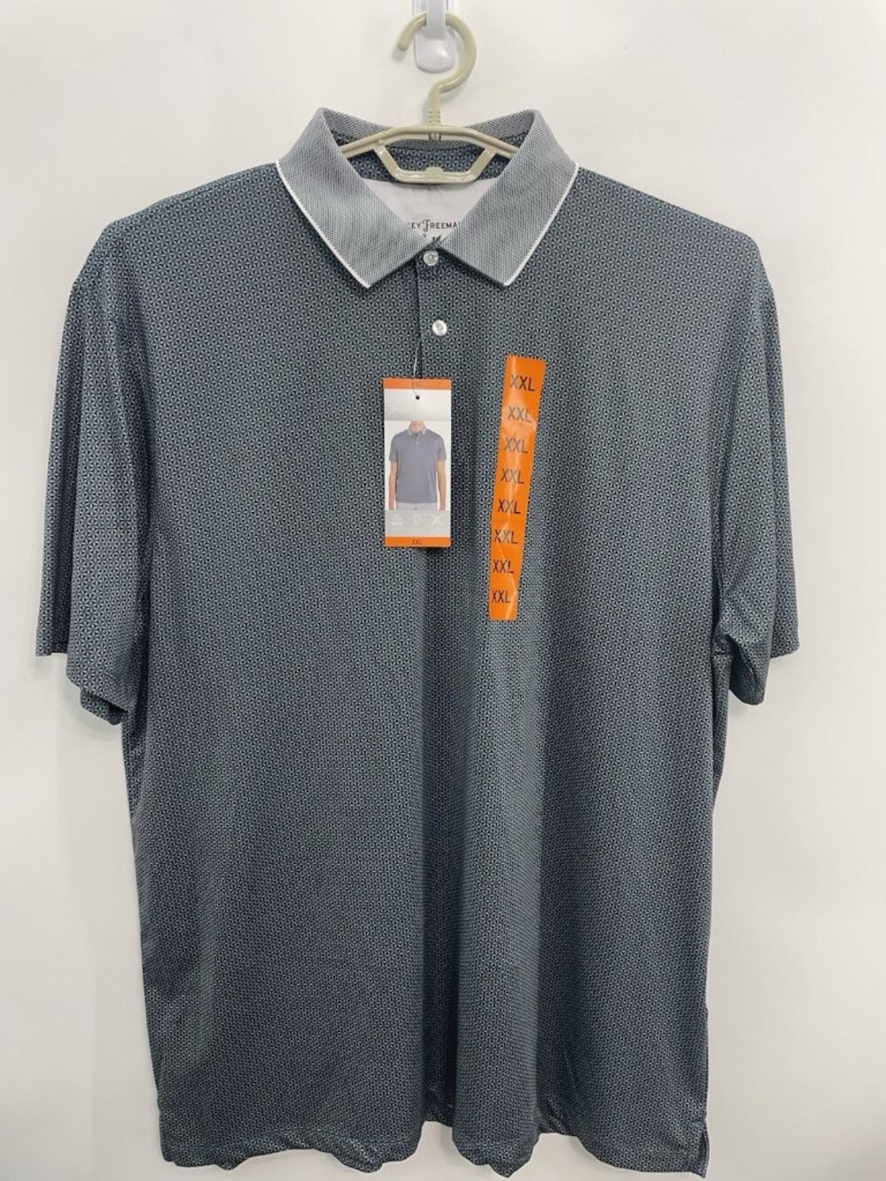 Hickey Freeman Golf Polo Shirt UPF 50+ Stretch Geometric Office Black Mens XXL